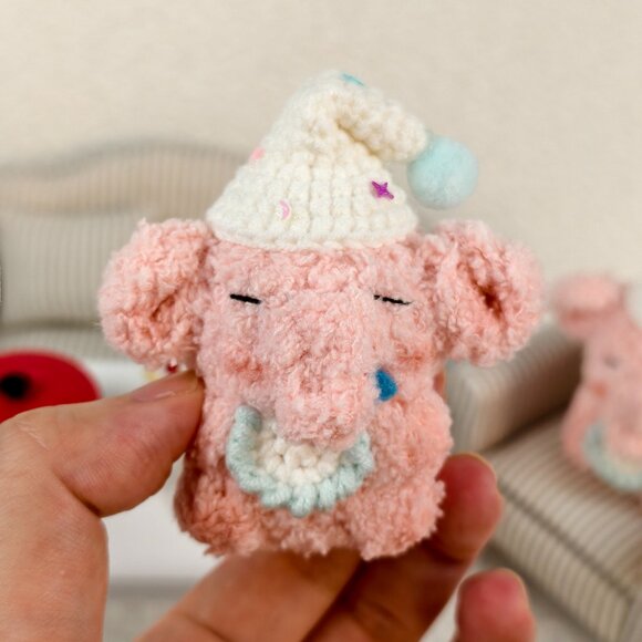 Handmade Amigurumi Crochet Pink Sleeping Elephant Plushie - Picture 1 of 3